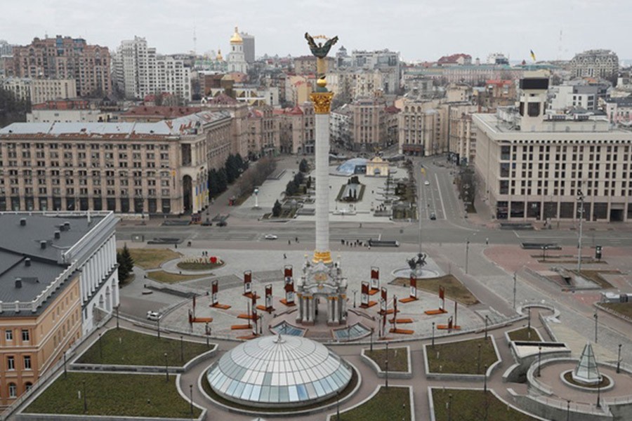 A general view shows Independence Square in central Kyiv, Ukraine February 25, 2022. REUTERS