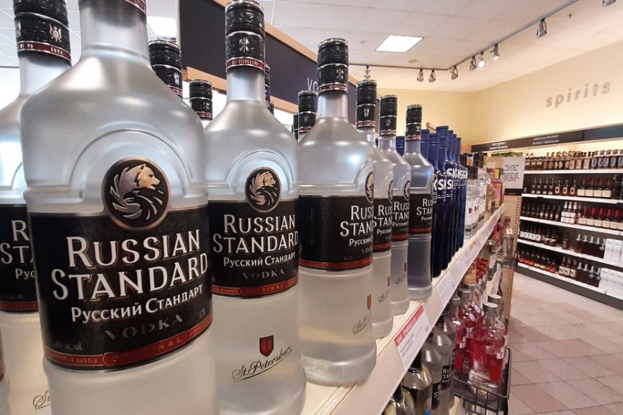 Bottles of Russian Standard Vodka are seen in a LCBO store in Ottawa, Ontario, Canada, February 25, 2022. REUTERS/Patrick Doyle