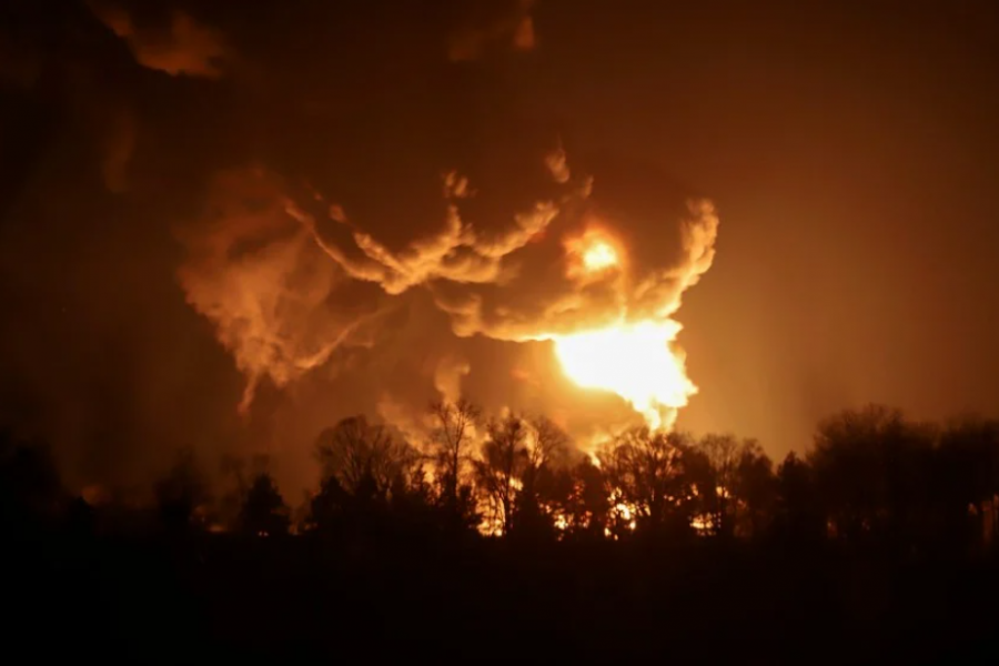 A big fire at a petroleum storage depot after a Russian missile attack, in Vasylkiv, near Kiev, Ukraine. - EPA photo