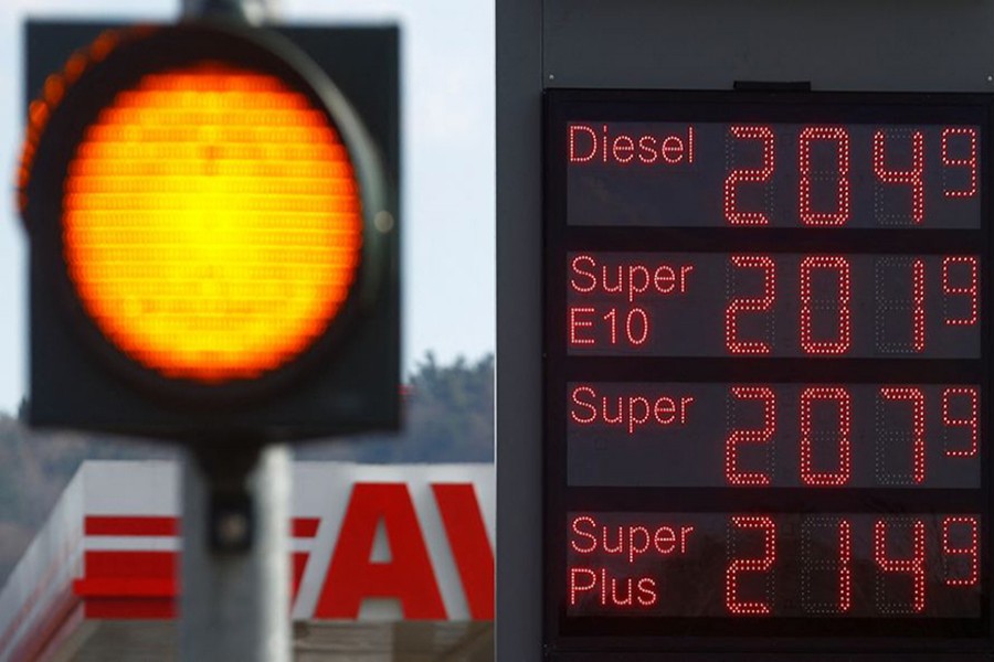A display shows fuel prices per litre at a gas station in Ebersburg near Fulda, Germany on March 7, 2022 — Reuters photo