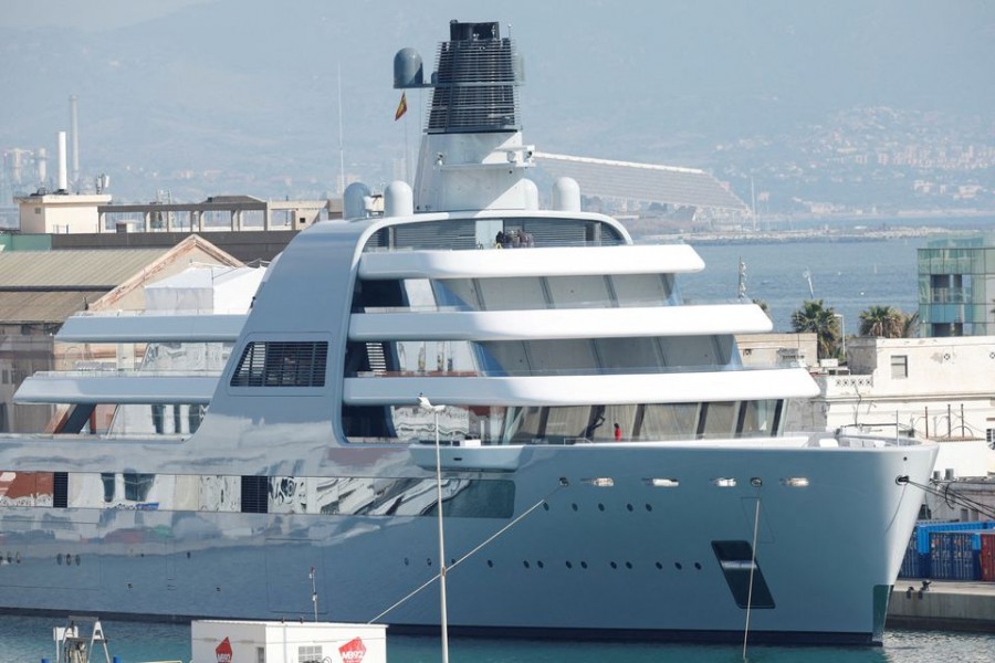 Roman Abramovich's super yacht Solaris is seen at Barcelona Port in Barcelona city, Spain, March 3, 2022. REUTERS/ Albert Gea