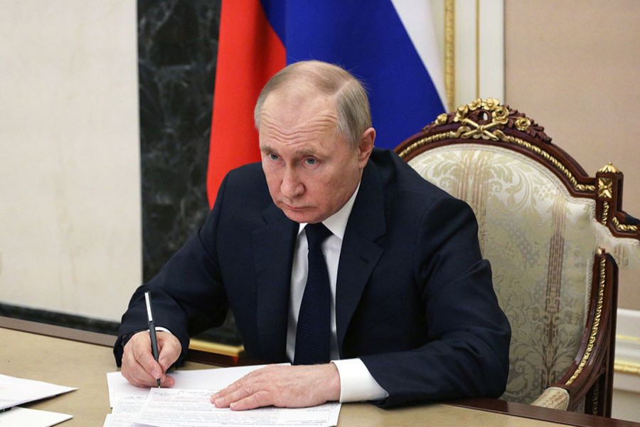 Russian President Vladimir Putin attends a meeting with government members via a video link in Moscow, Russia on March 10, 2022 — Sputnik/Kremlin via REUTERS