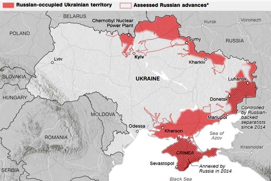 Assessments by the Institute for the Study of War show that Russian forces have operated in or launched attacks in these areas, but they do not control them. Note: Data as of March 10, 2022, at 3 pm ET. Graphic: CNN