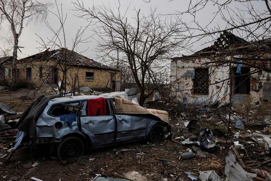 The Reuters photo shows the debris of damaged houses on the ground near the spot where a cultural centre and administration building once stood, destroyed during an aerial bombing as Russia's advance on the Ukrainian capital continues, in the village of Byshiv outside Kyiv in Ukraine on Saturday –Reuters photo