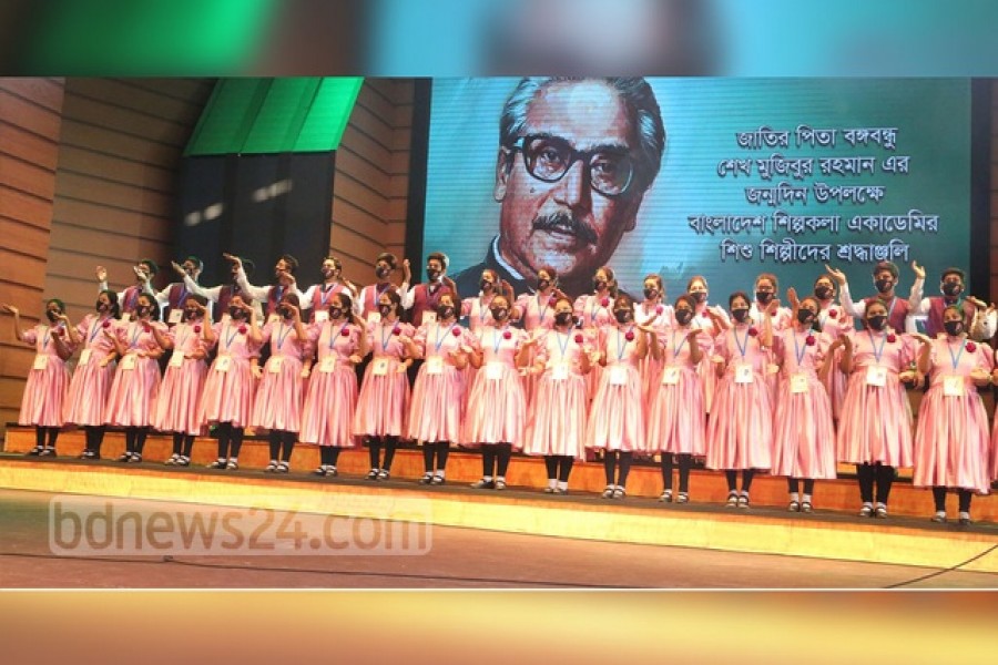 Mar 17, 2021: A colourful inauguration ceremony marking the birth centenary of Bangabandhu Sheikh Mujibur Rahman and the golden jubilee of Bangladesh's independence was held at the National Parade Ground in Dhaka. Photo: PID