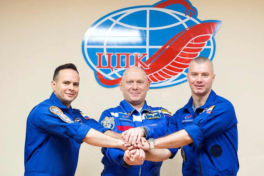 Russian cosmonauts Oleg Artemyev, Denis Matveev and Sergey Korsakov posing for a picture during a news conference ahead of the expedition to the International Space Station (ISS) at the Baikonur Cosmodrome in Kazakhstan on March 17 this year –Reuters file photo