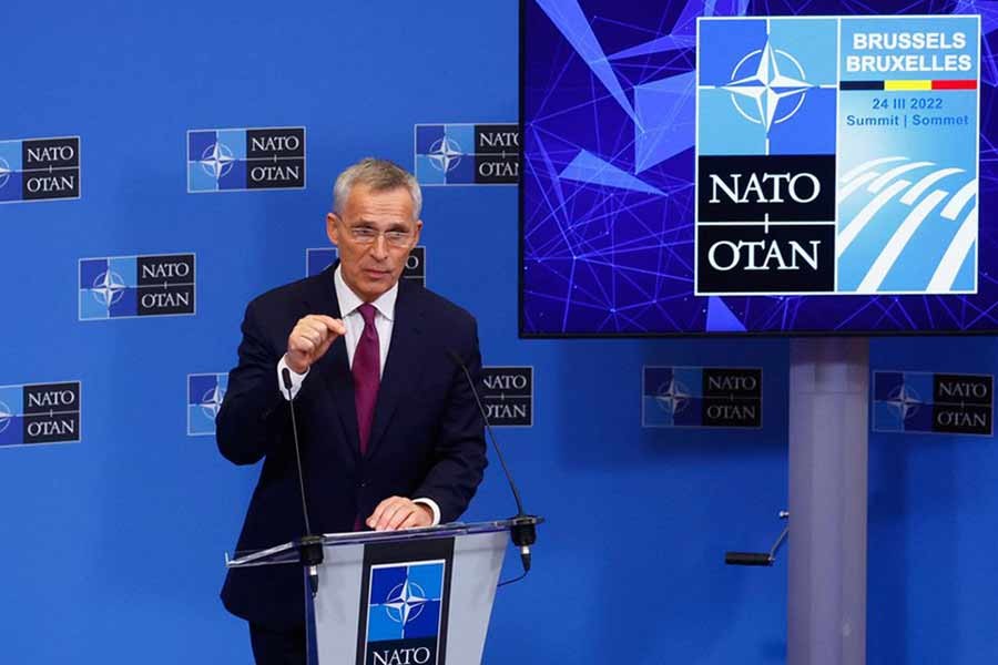 NATO Secretary General Jens Stoltenberg addressing a news conference on the eve of a NATO summit in Brussels on Wednesday –Reuters photo