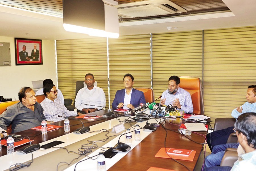 GPH Group Chairman and Managing Director Mohammed Jahangir Alam speaks at a view-exchange meeting with journalists at the GPH Ispat Limited office at Sitakunda in Chattogram on Wednesday