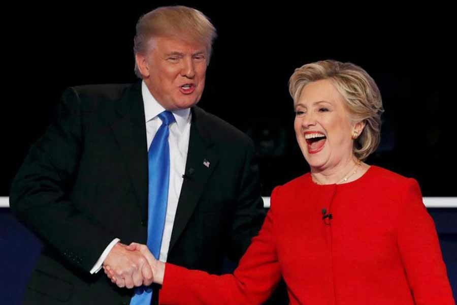 Donald Trump shaking hands with Hillary Clinton during a debate before a US presidential election –Reuters file photo
