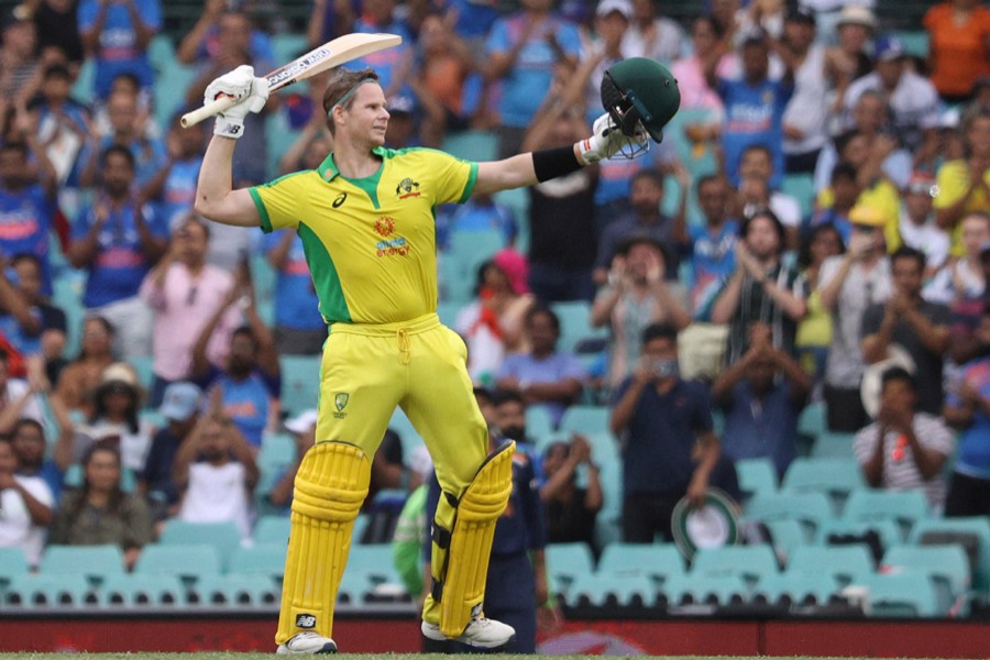 Australia's Steven Smith celebrates his century against India — Reuters/Files