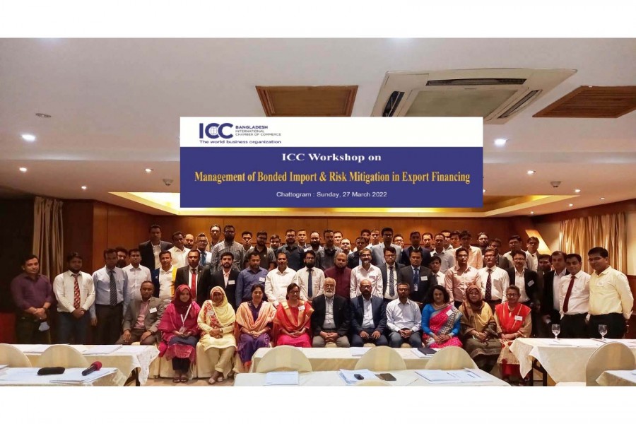 ICC, B Secretary General Ataur Rahman (centre) and Workshop Resource Person Mohammad Rafiqul Islam are seen in the group picture with the participants.