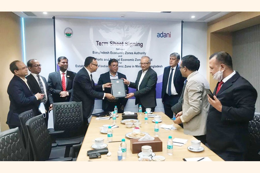 BEZA Executive Member (Planning and Development) Mohammed Erfan Sharif and APSEZ President Captain Sandeep Mehta signed a term sheet on behalf of their respective sides at a ceremony held in Mumbai, India on Friday