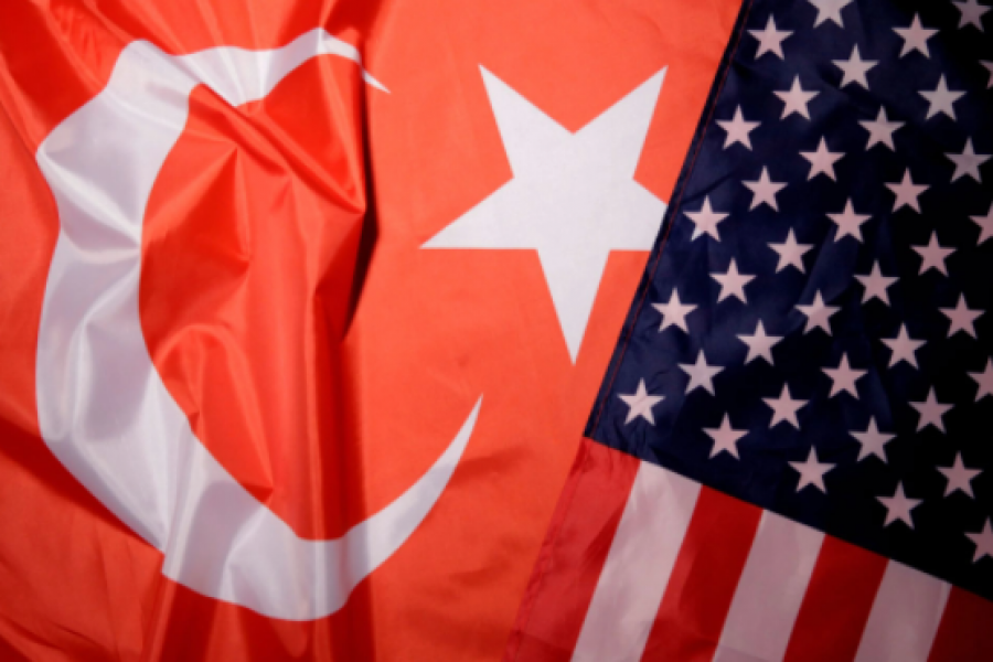 Turkey and US flags are seen in this picture illustration taken August 25, 2018. Picture taken August 25, 2018. REUTERS/Dado Ruvic/Illustration//File Photo