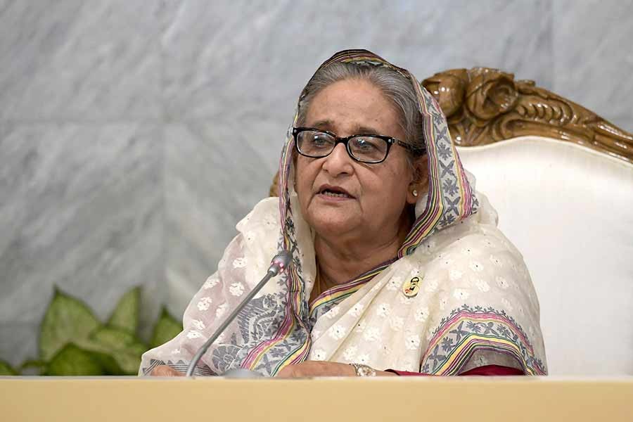 Prime Minister Sheikh Hasina addressing a meeting of officials of the Prime Minister’s Office at her office on Monday –PID Photo