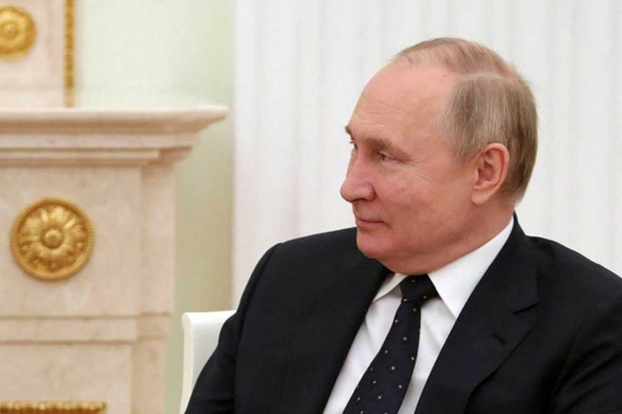 Russian President Vladimir Putin attends a meeting with Belarusian President Alexander Lukashenko at the Kremlin in Moscow, Russia March 11, 2022. Sputnik/Mikhail Klimentyev/Kremlin via REUTERS