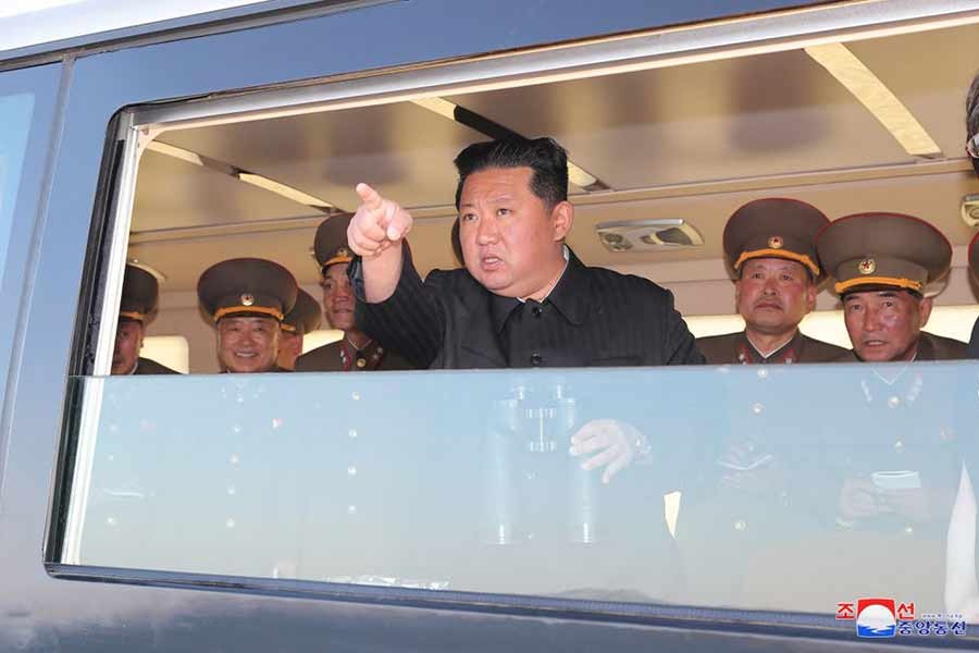 This undated photo, released by North Korea's Korean Central News Agency (KCNA) on Saturday, shows, North Korean leader Kim Jong Un observing the test-firing of a new-type tactical guided weapon -Reuters