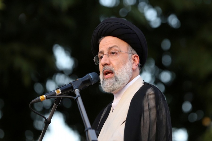 Presidential candidate Ebrahim Raisi speaks during a campaign rally in Tehran, Iran June 15, 2021 — West Asia News Agency via Reuters