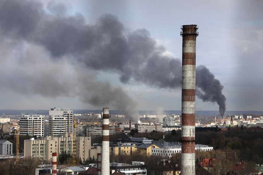 Smoke rising after military strikes, as Russia's attack on Ukraine continues, in Lviv of Ukraine on Monday –Reuters photo