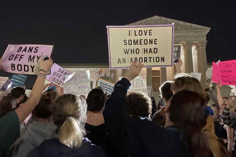 Protestors staging protests outside the US Supreme Court on Monday against the leaked draft majority opinion written by Justice Samuel Alito preparing for a majority of the court to overturn the landmark Roe v. Wade abortion rights decision later this year –Reuters photo