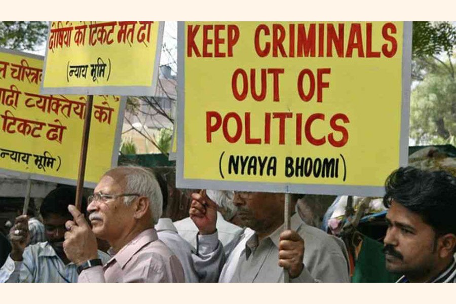 A protest rally in India against the criminalisation of politics. 	—Collected Photo