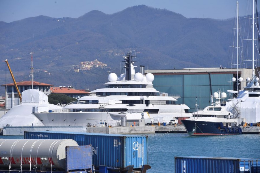 Scheherazade, one of the world's biggest and most expensive yachts allegedly linked to Russian billionaires, is moored in the harbour of the small Italian town of Marina di Carrara, Italy, March 23, 2022. REUTERS/Jennifer Lorenzini