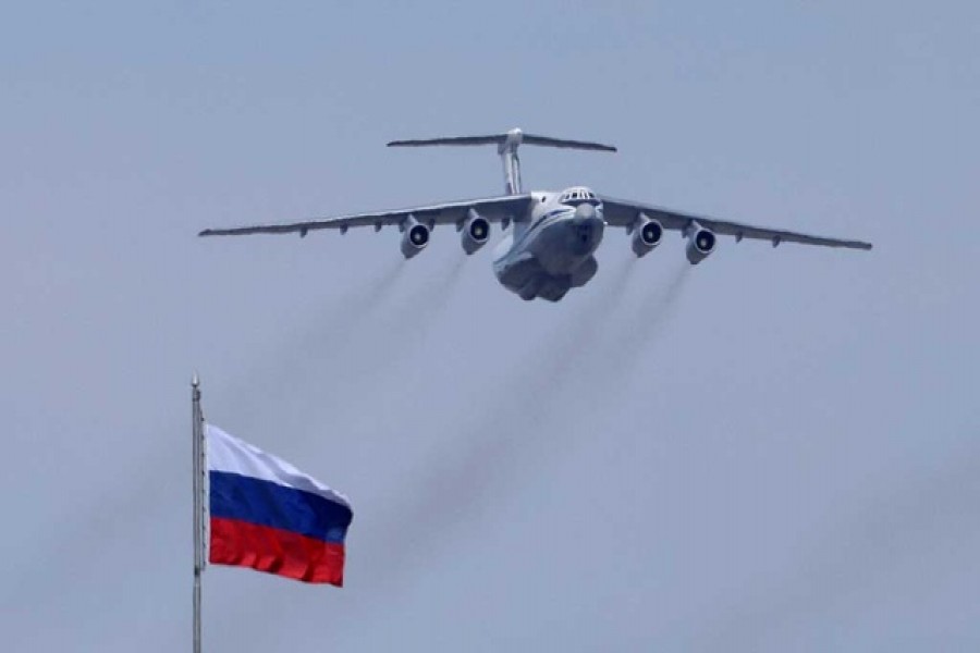 A Russian Il-78 military transport aircraft flies during a rehearsal for a flypast, part of a military parade marking the anniversary of the victory over Nazi Germany in World War Two, in central Moscow, Russia May 7, 2022 – Reuters