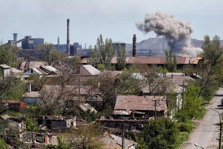 A view shows an explosion at a plant of Azovstal Iron and Steel Works during Ukraine-Russia conflict in the southern port city of Mariupol of Ukraine on Sunday –Reuters file photo
