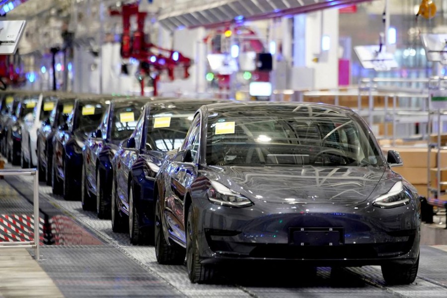 Tesla China-made Model 3 vehicles are seen during a delivery event at the carmaker's factory in Shanghai, China on January 7, 2020 — Reuters/Files