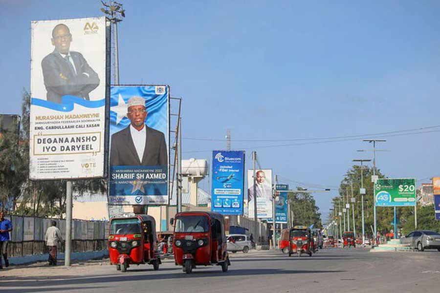 Election banners of Somali presidential candidates are seen along a street in Mogadishu of Somalia recently –Reuters file photo