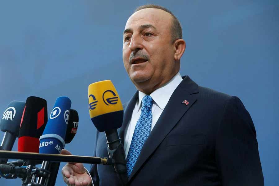 Turkish Foreign Minister Mevlut Cavusoglu addressing media upon his arrival in Berlin of Germany on Saturday  for a two day NATO foreign ministers meeting –Reuters photo