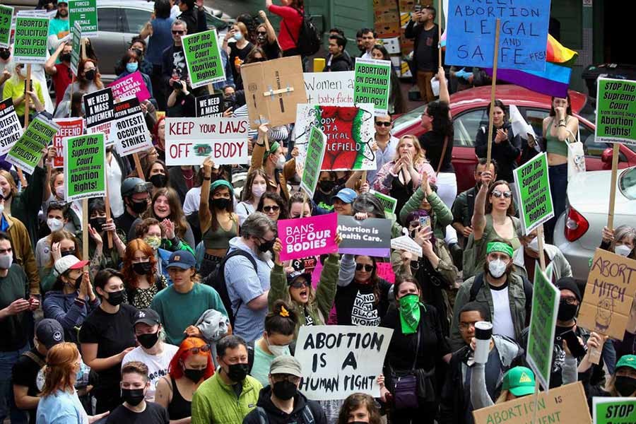 Abortion rights protesters participating in demonstrations in Seattle of Washington on Saturday nfollowing the leaked Supreme Court opinion suggesting the possibility of overturning the Roe v. Wade abortion rights decision –Reuters file photo