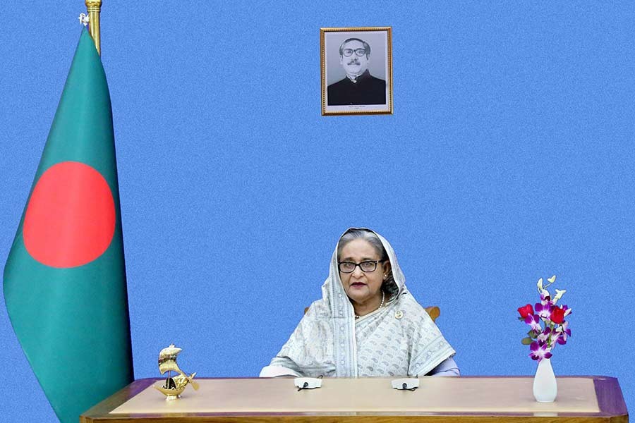 Prime Minister Sheikh Hasina delivering a recorded speech in the seventy-eighth session of the Economic and Social Commission for Asia and the Pacific (ESCAP) of the United Nations on Monday –PID Photo