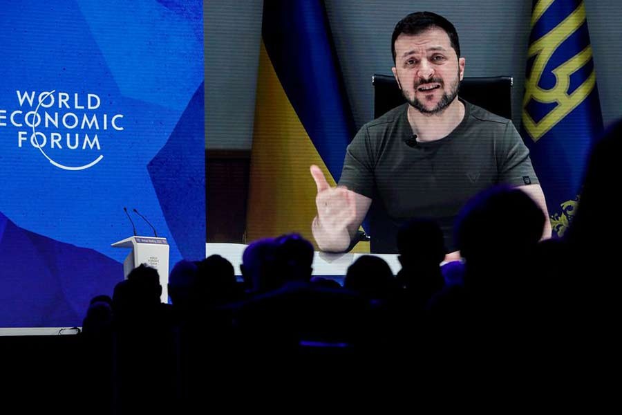 Ukraine's President Volodymyr Zelensky delivering a video address to the delegates of the World Economic Forum (WEF) in Davos of Switzerland on Monday –Reuters photo