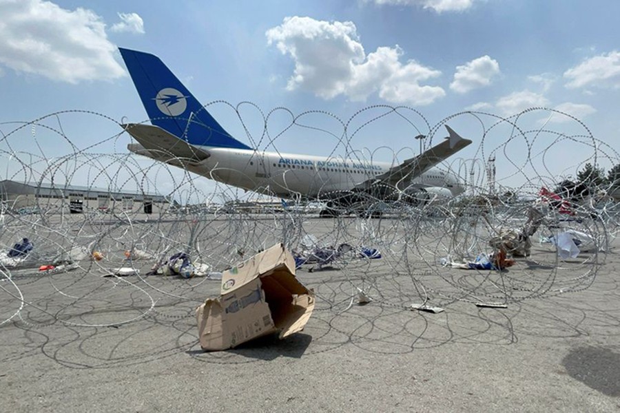 A commercial airplane is seen at the Hamid Karzai International Airport a day after US troops withdrawal in Kabul, Afghanistan on August 31, 2021 — Reuters/Files