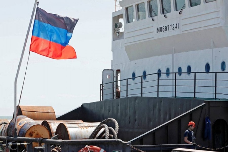 Steel rolls are stacked on board the RM 3 cargo ship at the Port of Mariupol, during Ukraine-Russia conflict in the southern city of Mariupol, Ukraine May 30, 2022. REUTERS/Alexander Ermochenko