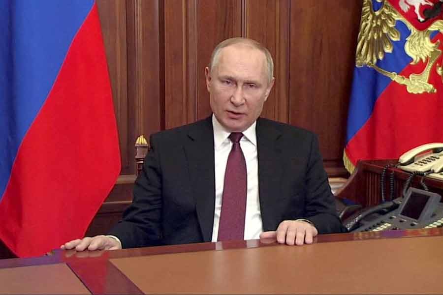 Russian President Vladimir Putin delivering a video address to announce the start of the military operation in eastern Ukraine on February 24 this year –Reuters file photo