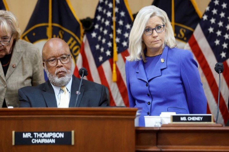 Chairman US Representative Bennie Thompson (D-MS) and Vice Chair US Representative Liz Cheney (R-WY) participate in the opening public hearing of the US House Select Committee to Investigate the January 6 Attack on the United States Capitol, on Capitol Hill in Washington, US, June 9, 2022. REUTERS
