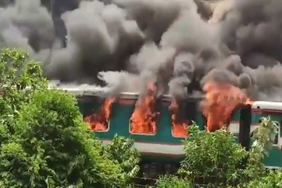 Fire engulfs carriages on Parabat Express train, snapping rail links to Sylhet