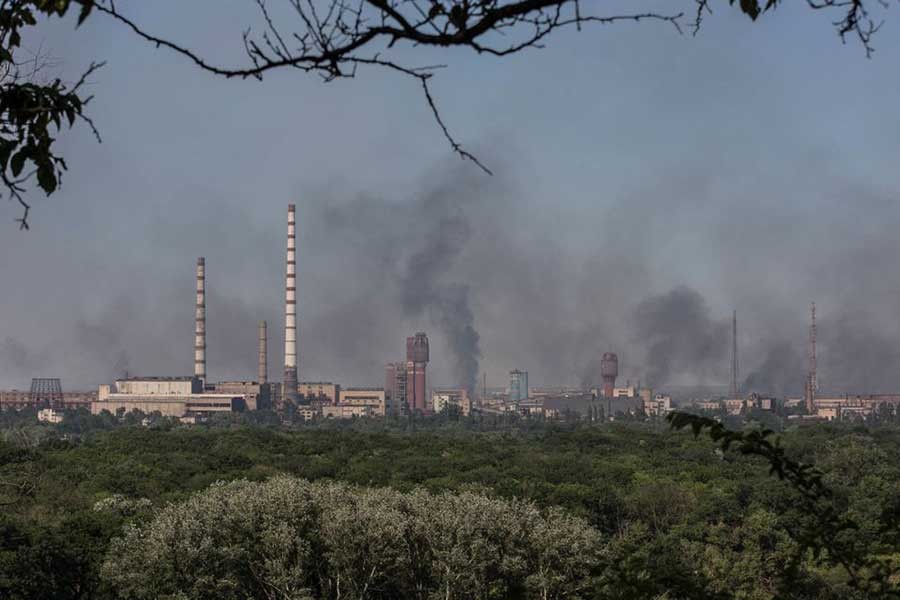 Smoke rising after a military strike on a compound of Sievierodonetsk's Azot Chemical Plant, amid Russia's attack on Ukraine, in the town of Lysychansk, Luhansk region, Ukraine recently –Reuters file photo