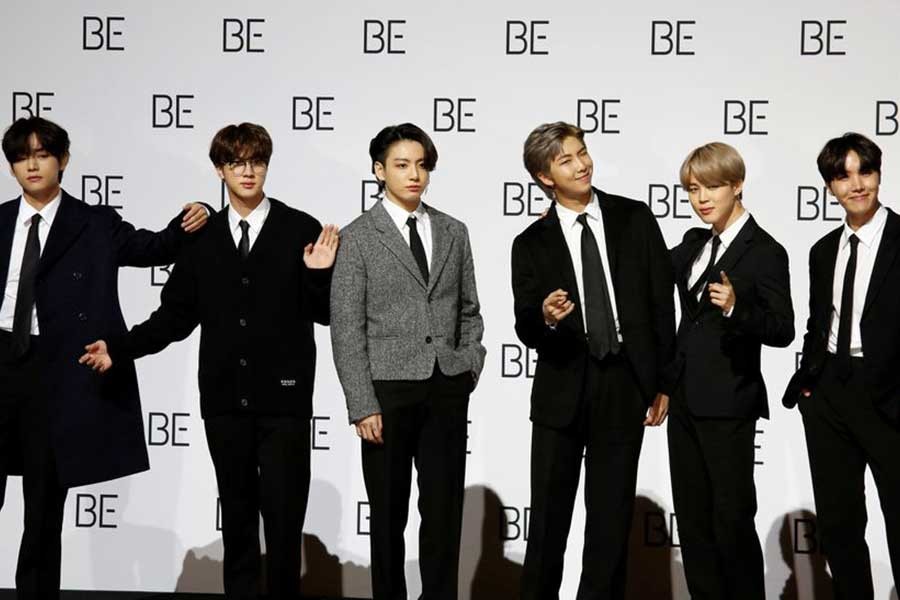 Members of K-pop boy band BTS pose for photographs during a news conference promoting their new album "BE (Deluxe Edition)" in Seoul of South Korea in 2020 –Reuters file photo