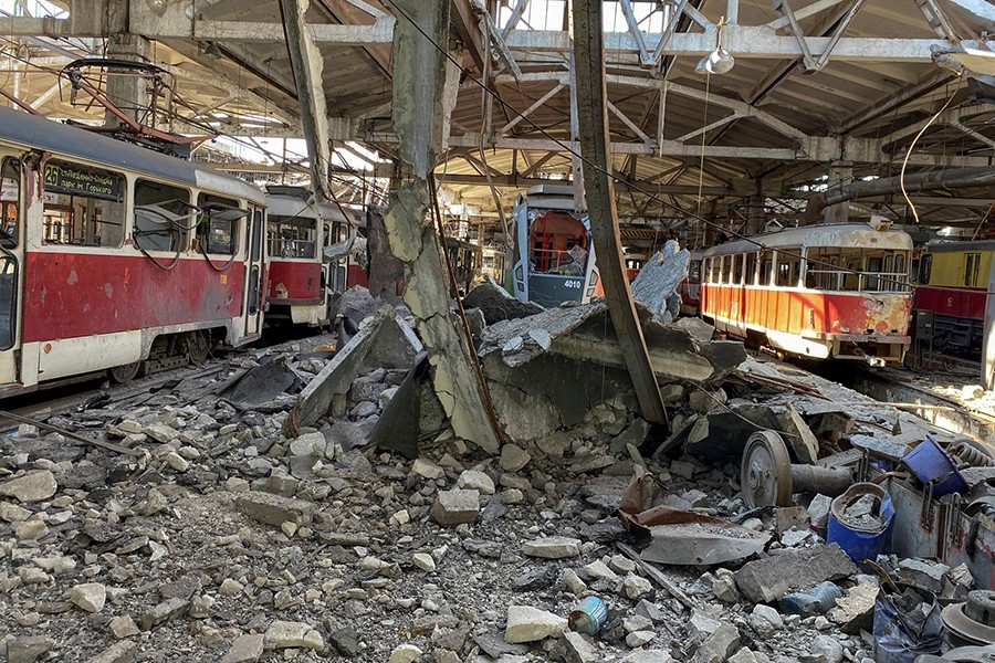 A view shows a tram depot destroyed by a Russian missile strike, as Russia's attack on Ukraine continues, in Kharkiv, Ukraine on June 18, 2022 — Reuters photo