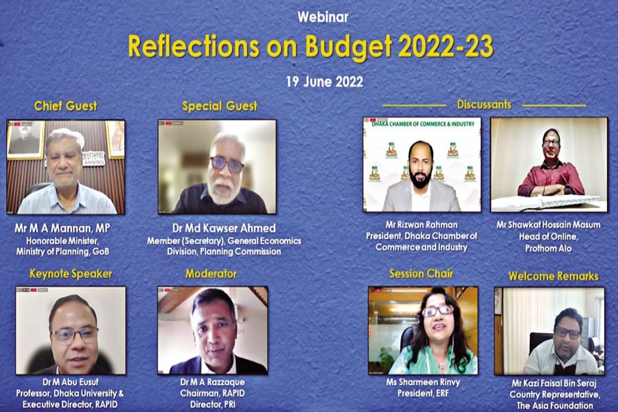 Planning Minister MA Mannan joins a webinar titled 'Reflections on Budget 2022-23' as the chief guest on Sunday. Economic Reporters' Forum, The Asia Foundation and the Research and Policy Integration for Development jointly organised the event