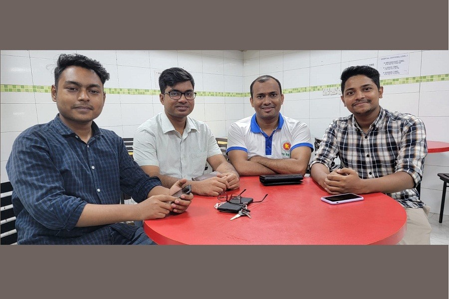 (From left) Zulias Cizar Talukdar, Founder; Jewel Rana, Founding Member; Arafat Chowdhury, Founding Member; Shihab, Volunteer   