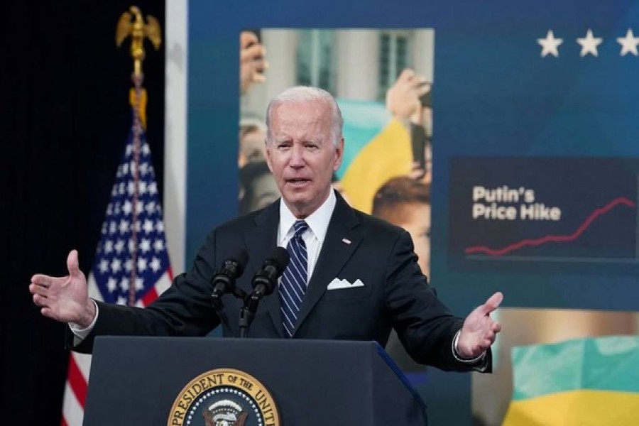 US President Joe Biden speaks about gas prices during remarks in the Eisenhower Executive Office Building's South Court Auditorium at the White House in Washington, US, June 22, 2022. REUTERS
