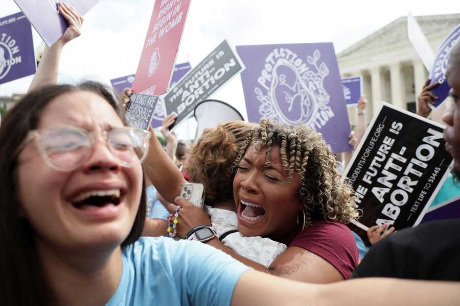 Anti-abortion demonstrators celebrating outside the United States Supreme Court as the court overturned the landmark Roe v Wade abortion decision in Washington on Friday –Reuters photo