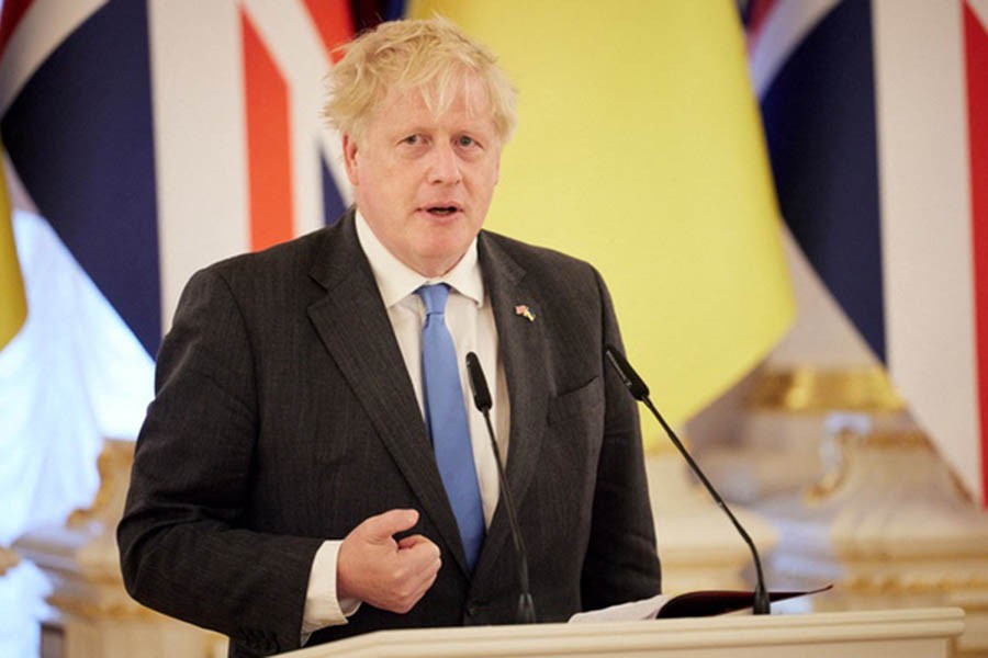 British Prime Minister Boris Johnson speaks during a joint news briefing with Ukraine's President Volodymyr Zelensky, as Russia's attack on Ukraine continues, in Kyiv, Ukraine June 17, 2022. Reuters