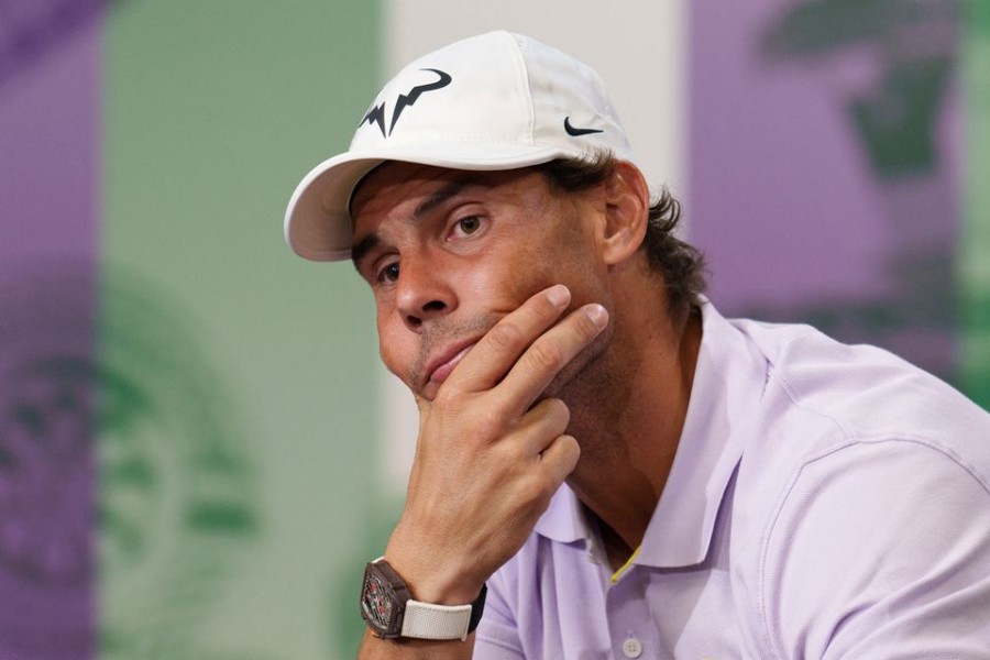 Tennis - Wimbledon - All England Lawn Tennis and Croquet Club, London, Britain - July 7, 2022 Spain's Rafael Nadal during a press conference after withdrawing from his semi-final match Joe Toth/Pool via REUTERS