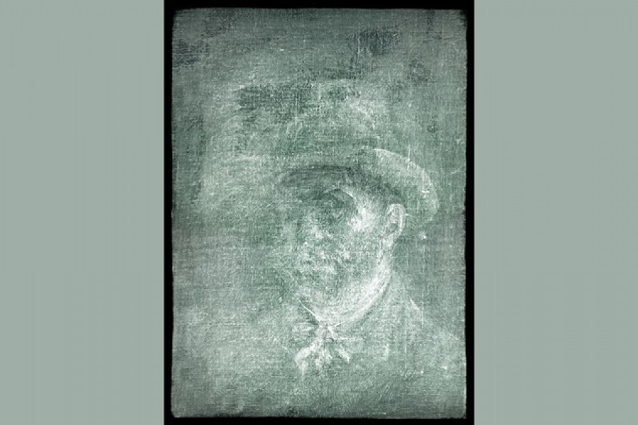 X- ray image of Vincent Van Gogh's self-portrait hidden beneath glue and cardboard is pictured, in Edinburgh, Scotland, Britain, Jun 21, 2022. Neil Hanna