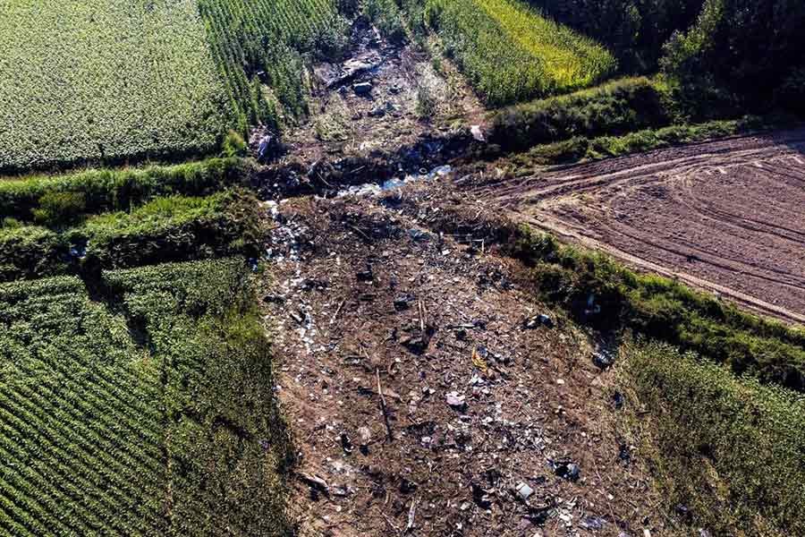 A view of the crash site of an Antonov An-12 cargo plane owned by a Ukrainian company near Kavala in Greece on Sunday –Reuters photo