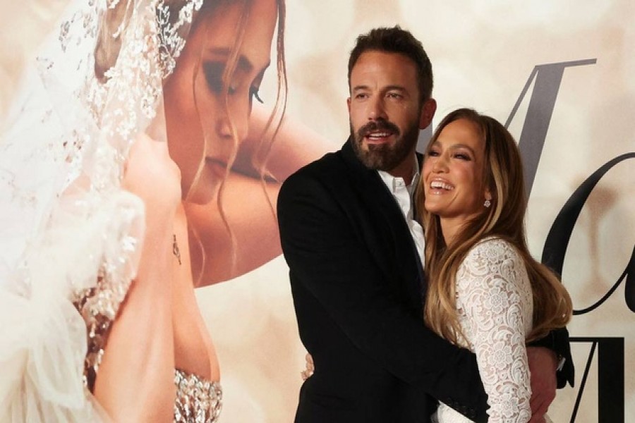 Jennifer Lopez and Ben Affleck attend a special screening of the film "Marry Me" at the Directors Guild of America in Los Angeles, California, US, Feb 8, 2022. Reuters